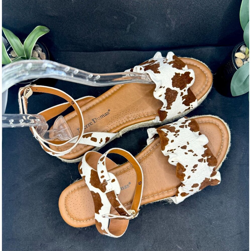 Pierre DumasWomen's Cow Print Ankle Strap Espadrille Sandals - Picture 8 of 12